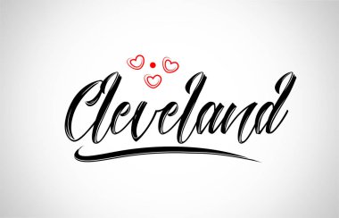 Cleveland şehir metin tasarım ile kırmızı kalp tipografik simgesi tasarım turistik tanıtımı için uygun