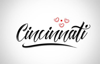 Cincinnati şehir metin tasarım ile kırmızı kalp tipografik simgesi tasarım turistik tanıtımı için uygun
