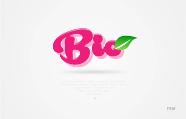 Beyaz arka planda kart simgesini broşür veya tipografi logo tasarımı için uygun bir yaprak yeşil ve pembe renkli biyo 3d kelime