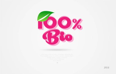 Beyaz arka planda kart simgesini broşür veya tipografi logo tasarımı için uygun bir yaprak yeşil ve pembe renk ile %100 biyolojik 3d kelime