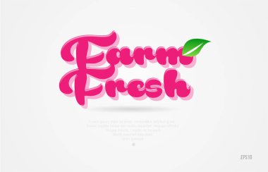 çiftlik taze 3d word ile bir yaprak yeşil ve pembe renk beyaz arka planda kart simgesini broşür veya tipografi logo tasarımı için uygun