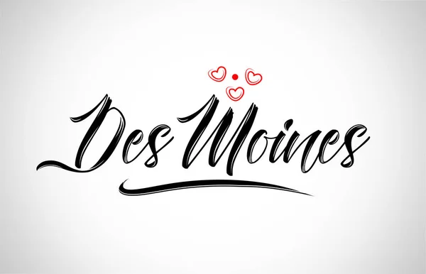 Des Moines City Text Design Con Icona Tipografica Cuore Rosso — Vettoriale Stock
