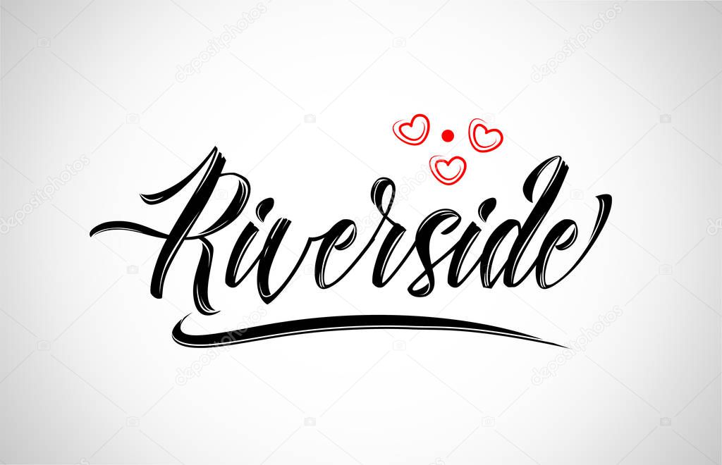 Riverside city text design with red heart typographic icon design suitable for touristic promotion