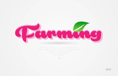 Beyaz arka planda kart simgesini broşür veya tipografi logo tasarımı için uygun bir yaprak yeşil ve pembe renkli 3D kelime tarım