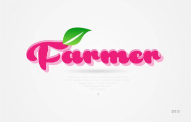 Beyaz arka planda kart simgesini broşür veya tipografi logo tasarımı için uygun bir yaprak yeşil ve pembe renkli çiftçi 3d kelime