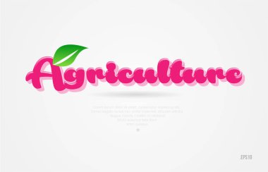 Beyaz arka planda kart simgesini broşür veya tipografi logo tasarımı için uygun bir yaprak yeşil ve pembe renkli tarım 3d kelime