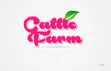 Beyaz arka planda kart simgesini broşür veya tipografi logo tasarımı için uygun bir yaprak yeşil ve pembe renkli 3d kelime sığır çiftliği