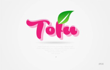 Beyaz arka planda kart simgesini broşür veya tipografi logo tasarımı için uygun bir yaprak yeşil ve pembe renk ile tofu 3d kelime