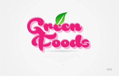 Beyaz arka planda kart simgesini broşür veya tipografi logo tasarımı için uygun bir yaprak yeşil ve pembe renkli yeşil gıdalar 3d kelime