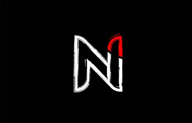 Grunge Alfabe harf n logo tasarımı beyaz kırmızı ve siyah renklerde bir şirket ya da iş için uygun