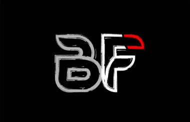 Grunge Alfabe harf kombinasyonu bf b f logo tasarımı beyaz kırmızı ve siyah renklerde bir şirket ya da iş için uygun