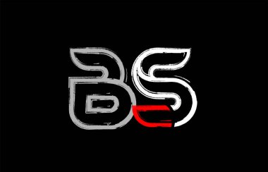 Grunge Alfabe harf kombinasyonu bs b s logo tasarımı beyaz kırmızı ve siyah renklerde bir şirket ya da iş için uygun