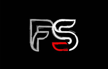 Grunge Alfabe harf kombinasyonu fs f s logo tasarımı beyaz kırmızı ve siyah renklerde bir şirket ya da iş için uygun
