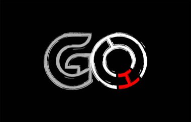 Grunge Alfabe harf kombinasyonu git g o logo tasarımı beyaz kırmızı ve siyah renklerde bir şirket ya da iş için uygun