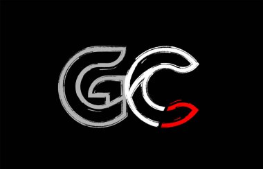 Grunge Alfabe harf kombinasyonu gc g c logo tasarımı beyaz kırmızı ve siyah renklerde bir şirket ya da iş için uygun