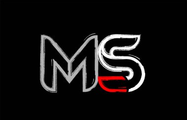 Grunge Alfabe harf kombinasyonu ms m s logo tasarımı beyaz kırmızı ve siyah renklerde bir şirket ya da iş için uygun