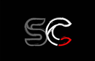 Grunge Alfabe harf kombinasyonu sc s c logo tasarımı beyaz kırmızı ve siyah renklerde bir şirket ya da iş için uygun