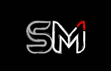 Grunge Alfabe harf kombinasyonu sm s m logo tasarımı beyaz kırmızı ve siyah renklerde bir şirket ya da iş için uygun