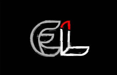 Grunge Alfabe harf kombinasyonu el e l logo tasarımı beyaz kırmızı ve siyah renklerde bir şirket ya da iş için uygun