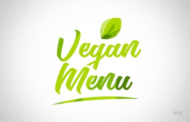 Vejetaryen menü yeşil yaprak kelime beyaz arka planda kart simgesini veya tipografi logo tasarımı için uygun