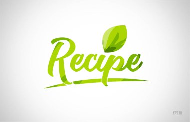 tarifi yeşil yaprak kelime beyaz arka planda kart simgesini veya tipografi logo tasarımı için uygun
