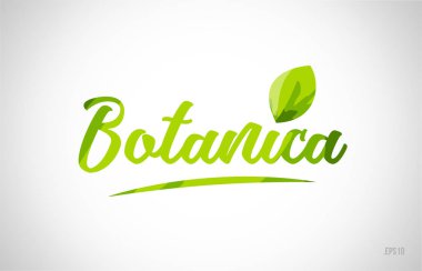 Botanica yeşil yaprak kelime beyaz arka planda kart simgesini veya tipografi logo tasarımı için uygun