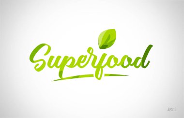 superfood yeşil yaprak kelime beyaz arka planda kart simgesini veya tipografi logo tasarımı için uygun