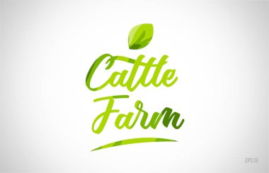 sığır yeşil yaprak kelime beyaz arka planda kart simgesini veya tipografi logo tasarımı için uygun çiftlik