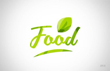 Gıda yeşil yaprak kelime beyaz arka planda kart simgesini veya tipografi logo tasarımı için uygun