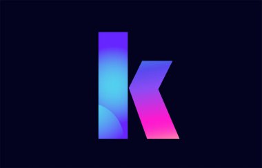 Alfabe harf k pembe mavi degrade renk bir şirket ya da iş için bir logo olarak uygun tasarım