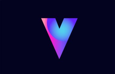 Alfabe harf v pembe mavi degrade renk bir şirket ya da iş için bir logo olarak uygun tasarım