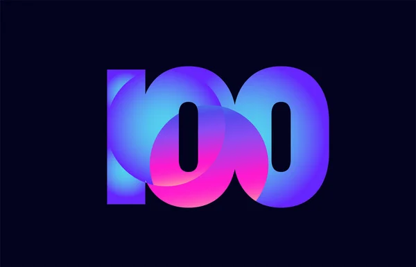 Diseño Del Número 100 Color Rosa Degradado Azul Adecuado Como — Vector de stock