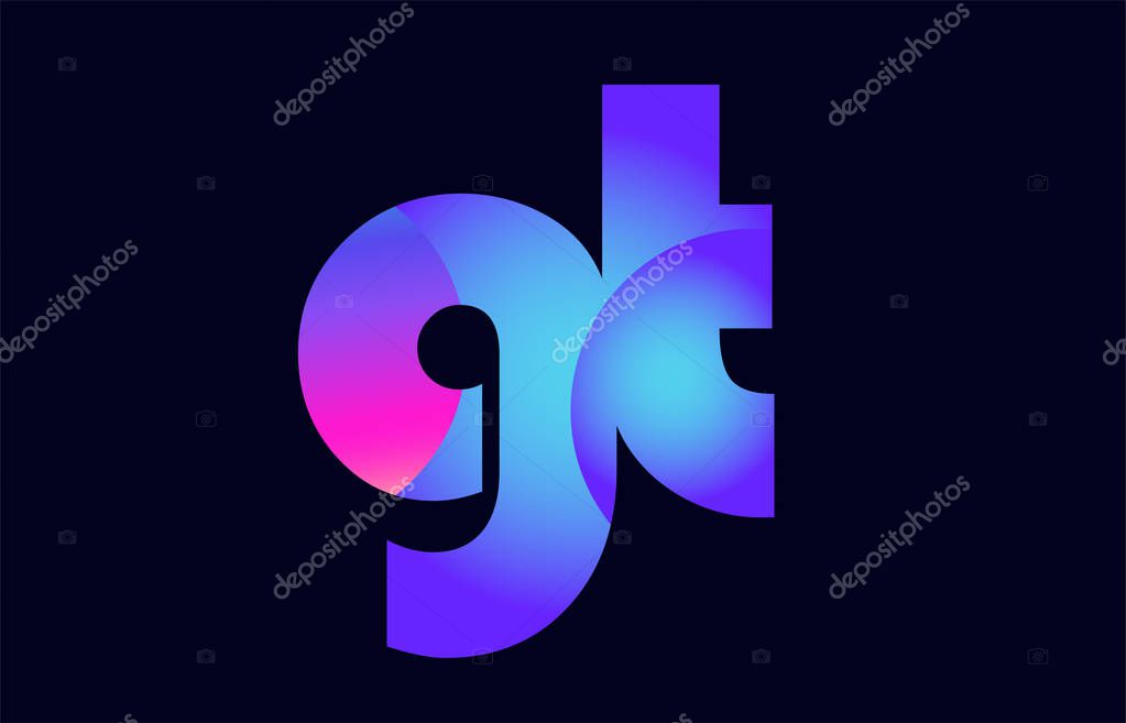 Design of alphabet letter combination gt g t pink blue gradient color suitable as a logo for a company or business