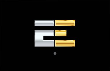 e gümüş altın harf alfabe logosu altın metalik renk ile