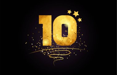 10 on numara ile yıldız ve altın sim siyah arka planda simgesini veya tipografi logo tasarımı için uygun