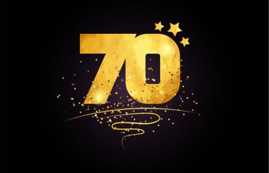 70 ile yıldız ve altın sim siyah arka planda simgesini veya tipografi logo tasarımı için uygun sayı