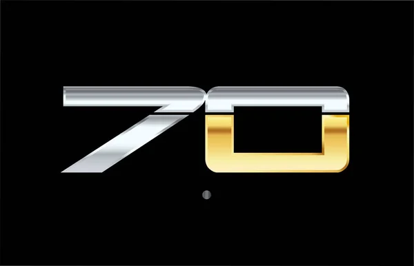 Numer Srebrnym Logo Złoto Złoty Kolor Metaliczny — Wektor stockowy