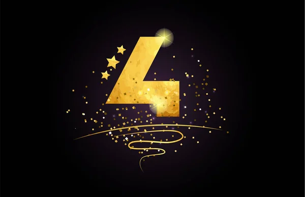 番号アイコンまたは文字体裁のロゴの設計に適した黒い背景に星と黄金の輝きを — ストックベクタ