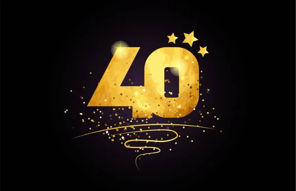 Number Star Golden Glitter Black Background Suitable Icon Typography Logo — Stok Vektör