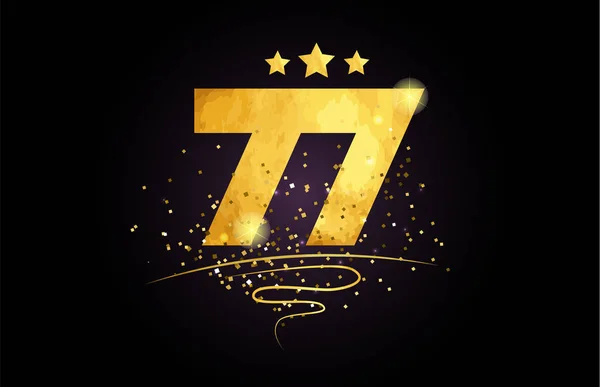 77数字与星和金色闪光在黑色背景适合图标或排版标志设计 — 图库矢量图片