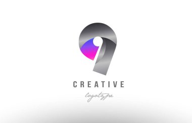 Tasarımını numara 9 gümüş gri metal metalik gradyan rengi bir şirket ya da iş için bir logo olarak uygun