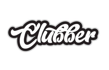 clubber el word metni tipografi tasarımı için siyah ve beyaz renkte yazılmış. Bir logo, marka veya kartı için kullanılabilir