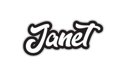 Janet el word metni tipografi tasarımı için siyah ve beyaz renkte yazılmış. Bir logo, marka veya kartı için kullanılabilir