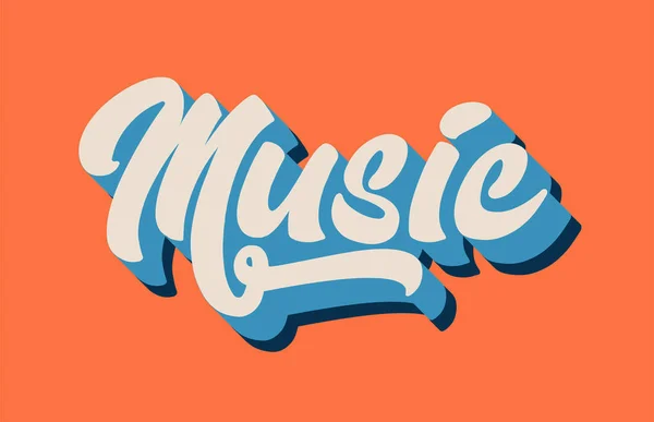 Musik Handskrivna Ordet Text För Typografi Design Orange Blå Vit — Stock vektor