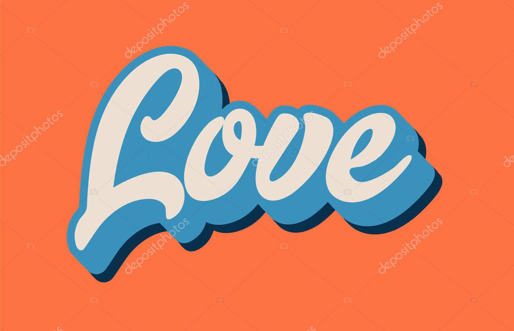 Love hand written word text for typography design in orange blue white color. Can be used for a logo, branding or card