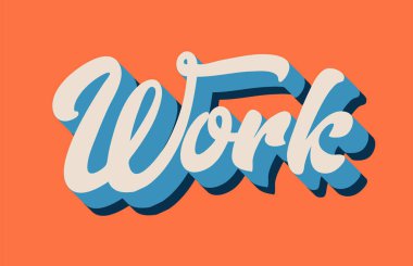 Word metni tipografi tasarımı için turuncu mavi beyaz renkte yazılmış çalışır. Bir logo, marka veya kartı için kullanılabilir