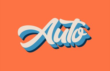 Otomatik el Word metni tipografi tasarımı için turuncu mavi beyaz renkte yazılmış. Bir logo, marka veya kartı için kullanılabilir