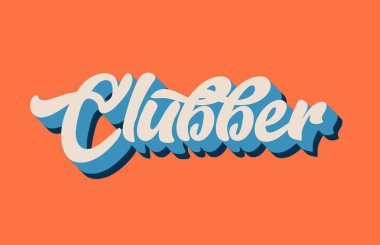 clubber el word metni tipografi tasarımı için turuncu mavi beyaz renkte yazılmış. Bir logo, marka veya kartı için kullanılabilir