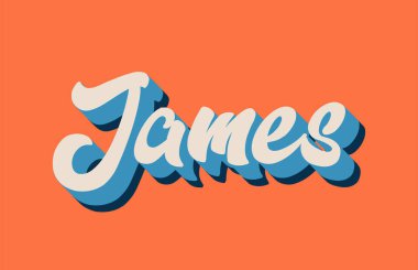 James el word metni tipografi tasarımı için turuncu mavi beyaz renkte yazılmış. Bir logo, marka veya kartı için kullanılabilir