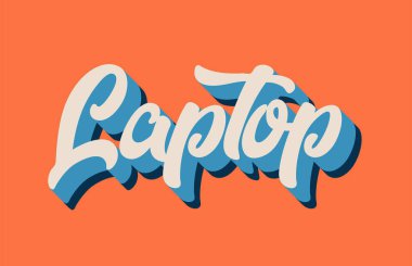 dizüstü el word metni tipografi tasarımı için turuncu mavi beyaz renkte yazılmış. Bir logo, marka veya kartı için kullanılabilir